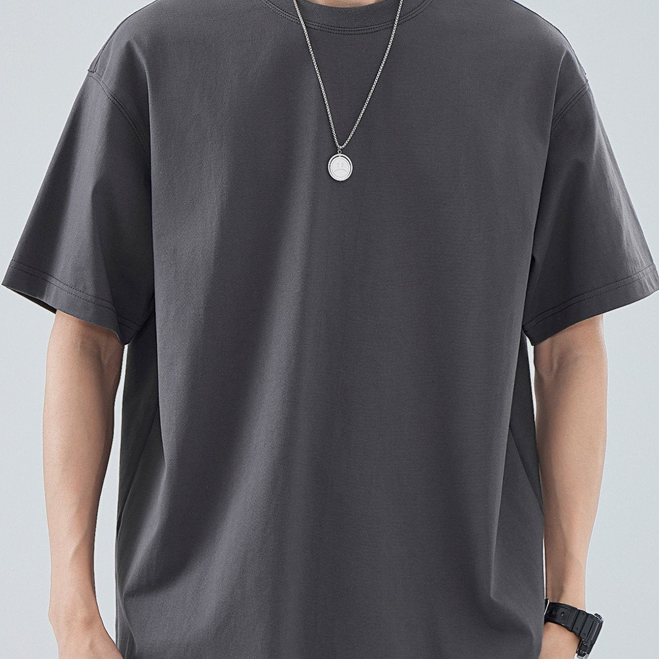 100% Cotton Printed Men's T-Shirt, Simple Comfortable Solid Color Casual Tee