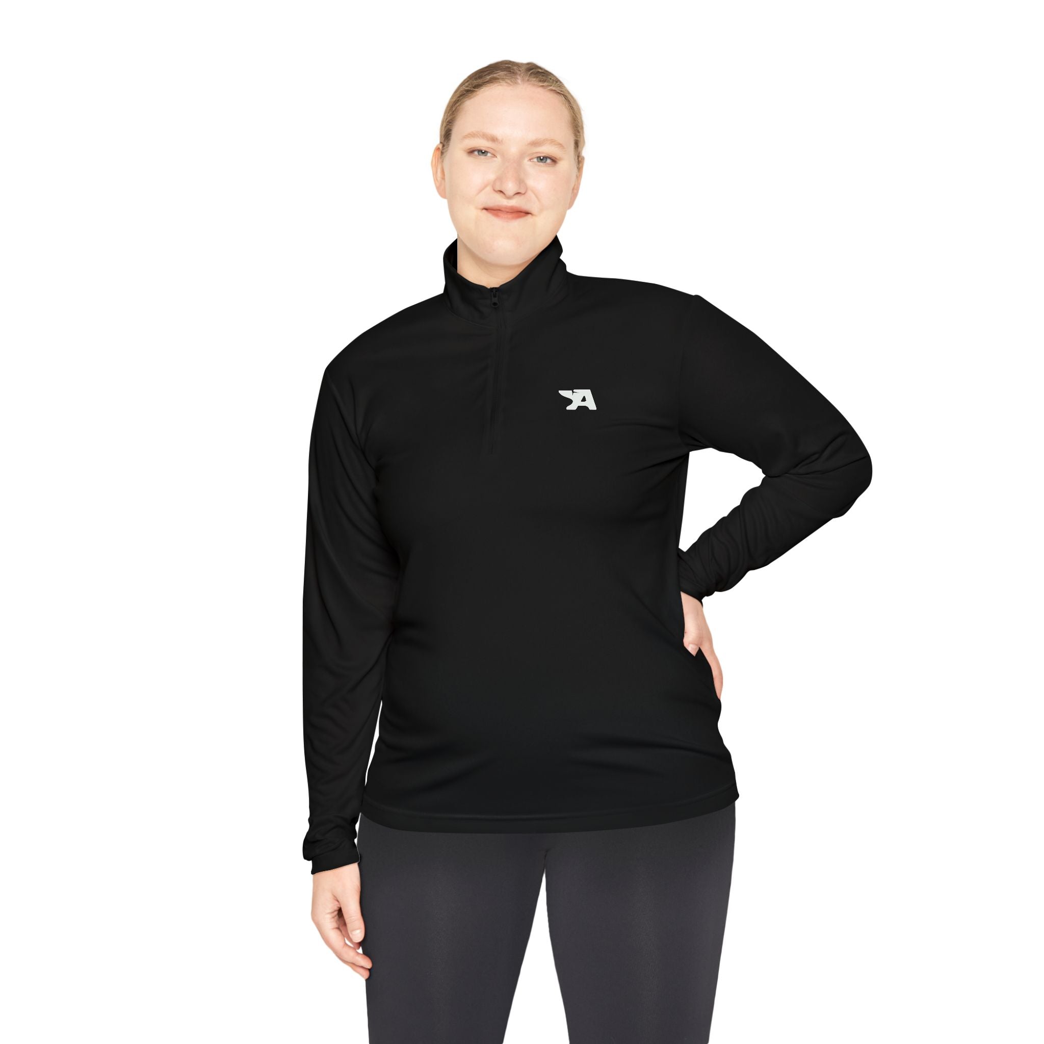 Minimal Arrow Logo Quarter Zip Pullover | Charcoal Performance Top