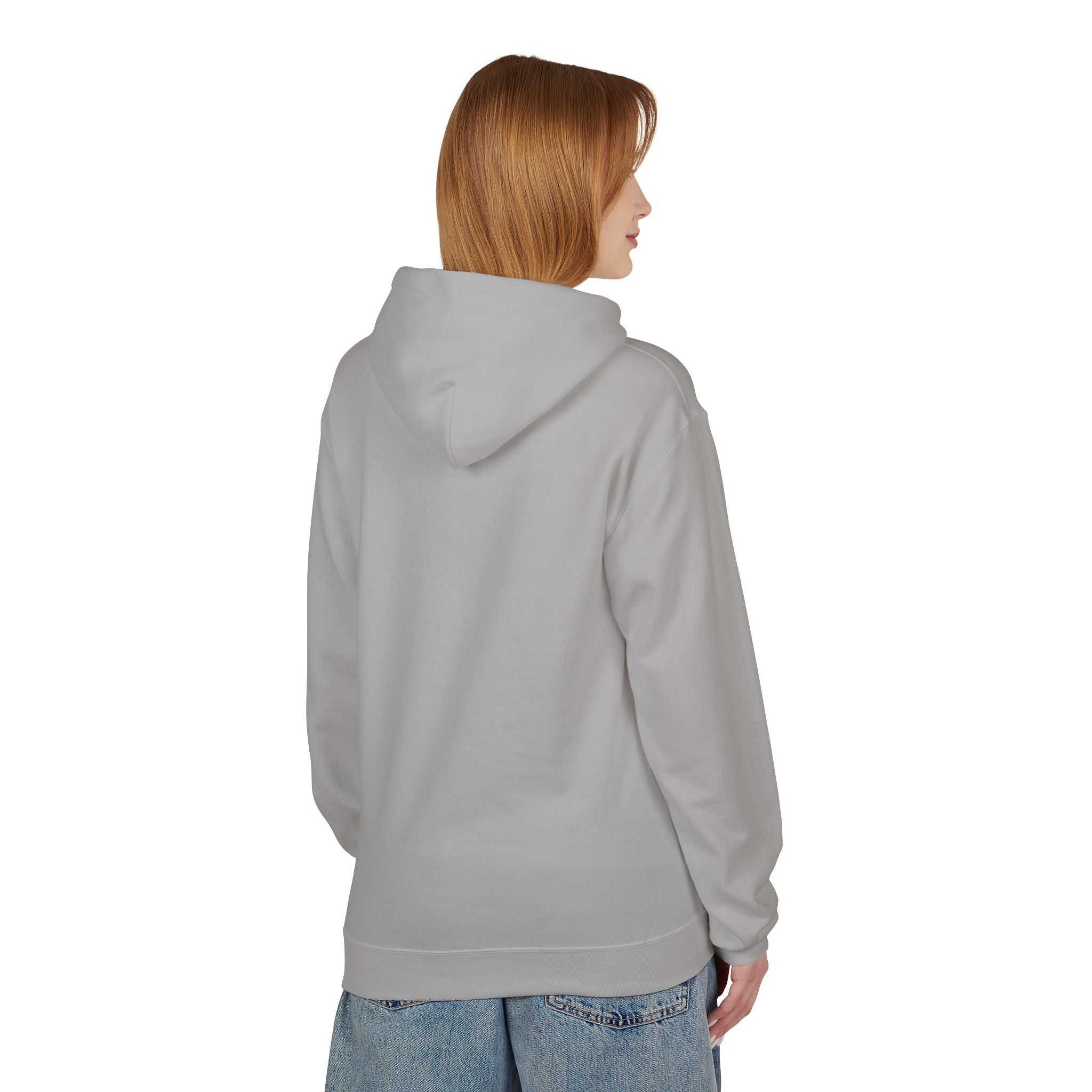 Minimal Tiny Text Hoodie | small centered chest script, white pullover