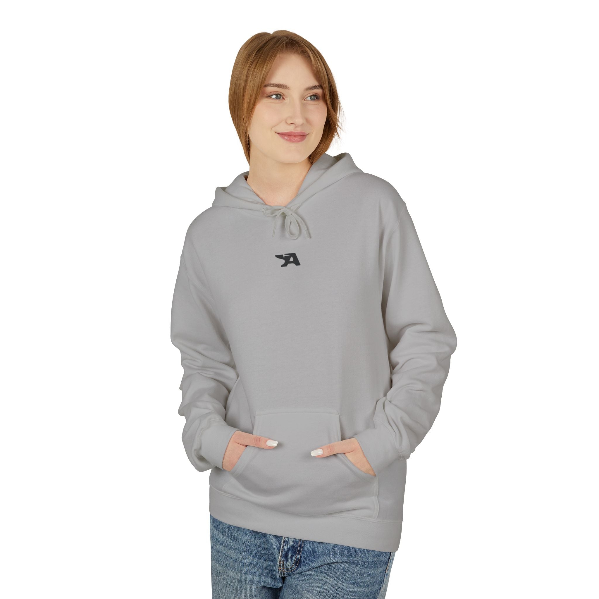 Minimal Tiny Text Hoodie | small centered chest script, white pullover