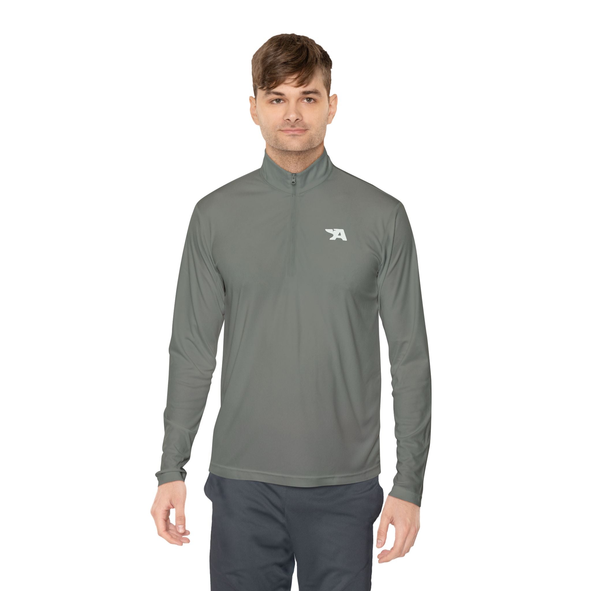 Minimal Arrow Logo Quarter Zip Pullover | Charcoal Performance Top