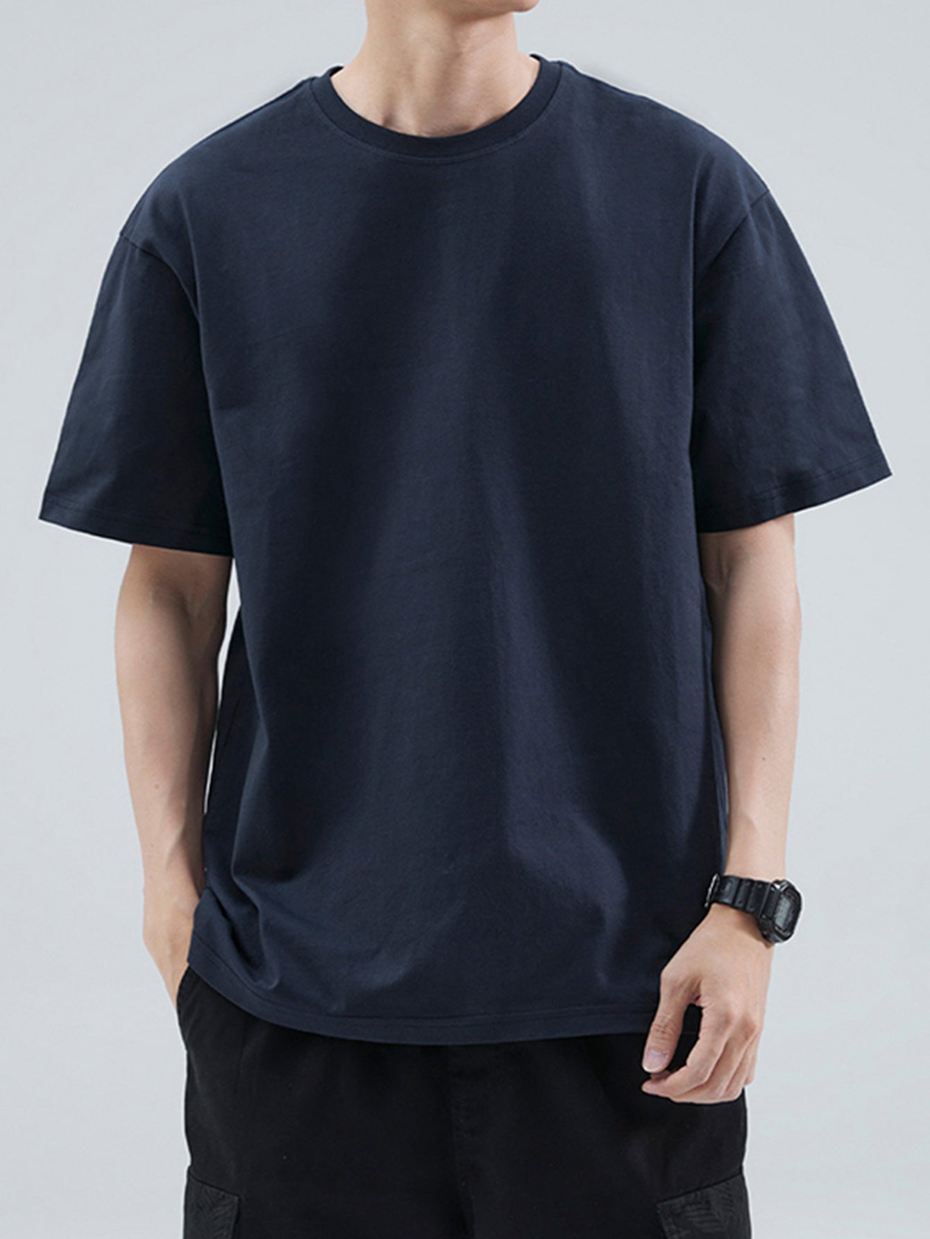 100% Cotton Printed Men's T-Shirt, Simple Comfortable Solid Color Casual Tee