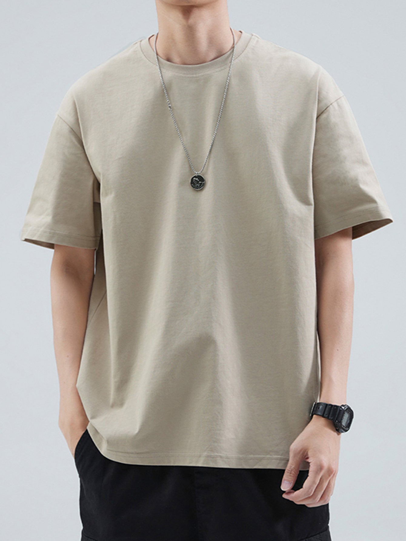 100% Cotton Printed Men's T-Shirt, Simple Comfortable Solid Color Casual Tee