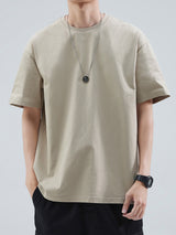 100% Cotton Printed Men's T-Shirt, Simple Comfortable Solid Color Casual Tee