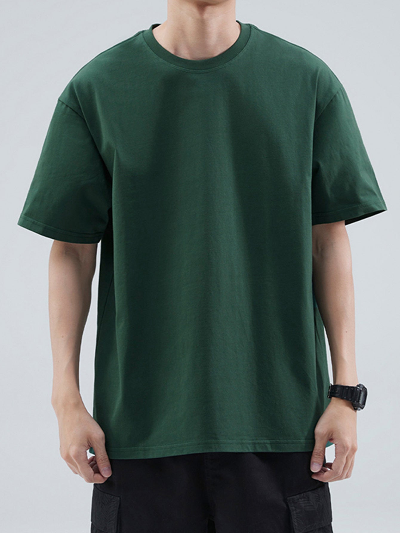 100% Cotton Printed Men's T-Shirt, Simple Comfortable Solid Color Casual Tee