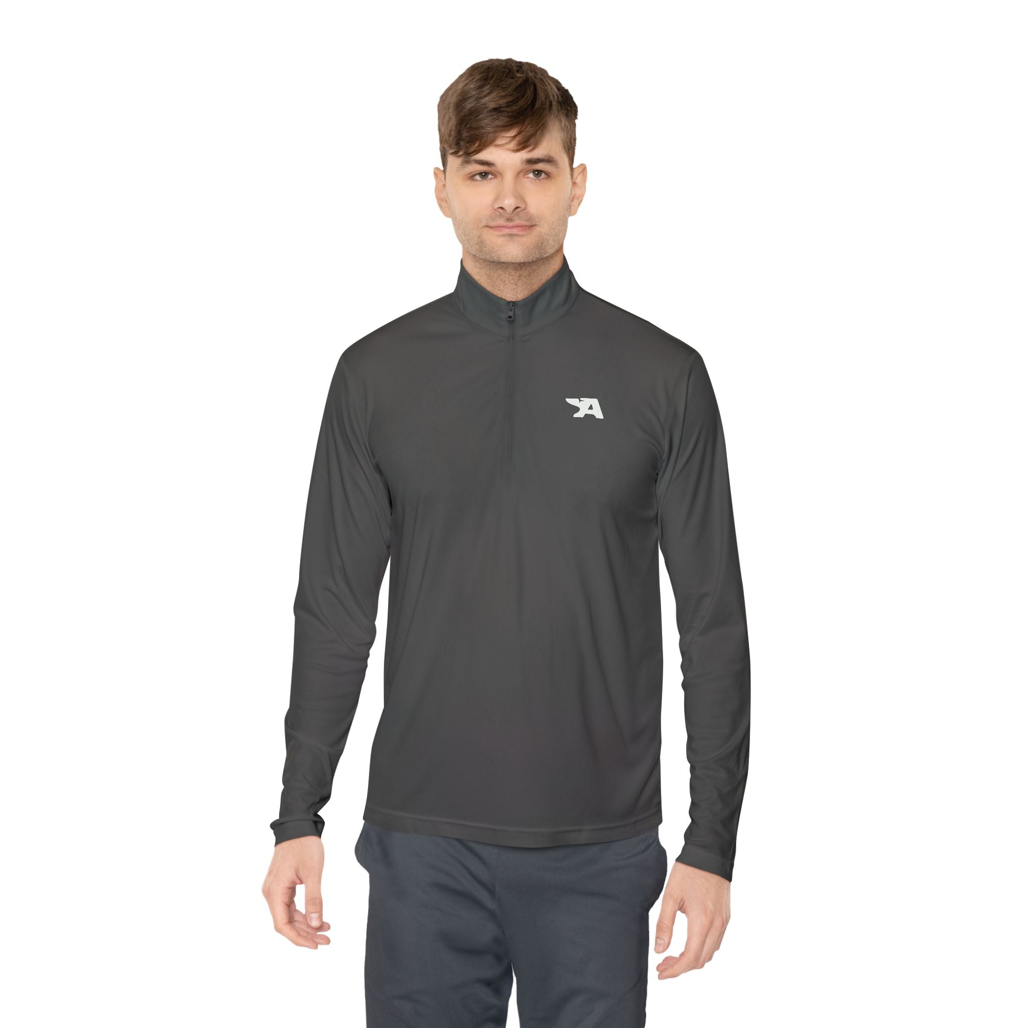Minimal Arrow Logo Quarter Zip Pullover | Charcoal Performance Top
