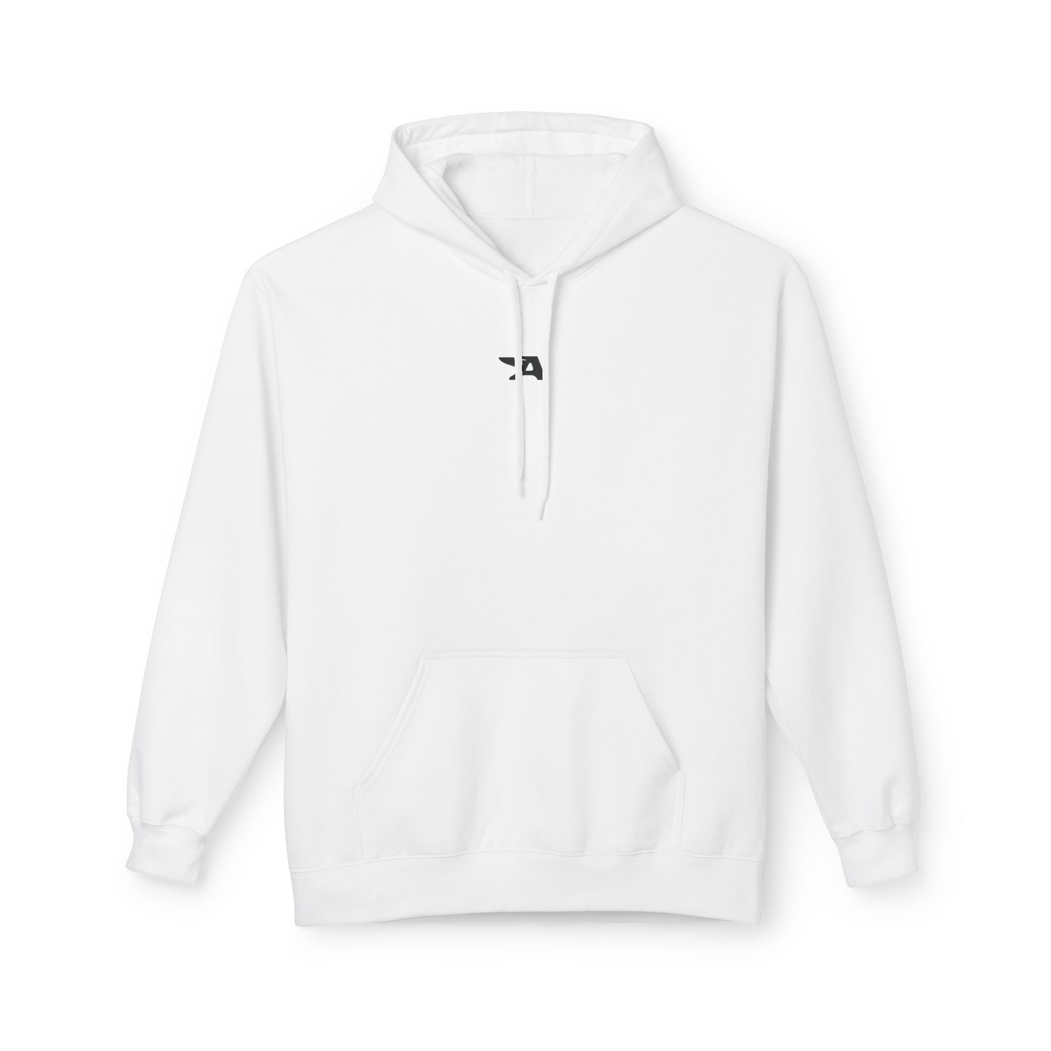 Minimal Tiny Text Hoodie | small centered chest script, white pullover