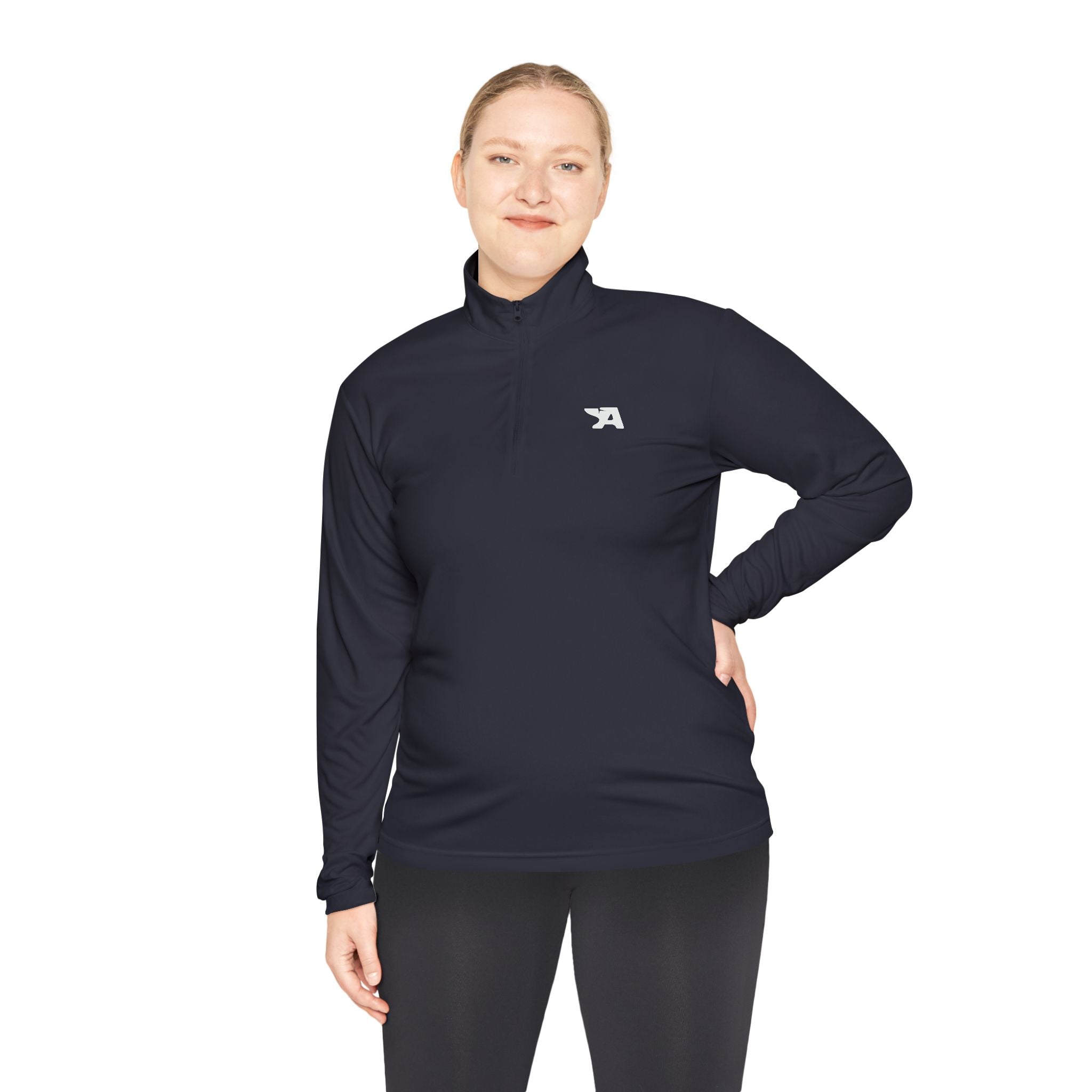 Minimal Arrow Logo Quarter Zip Pullover | Charcoal Performance Top