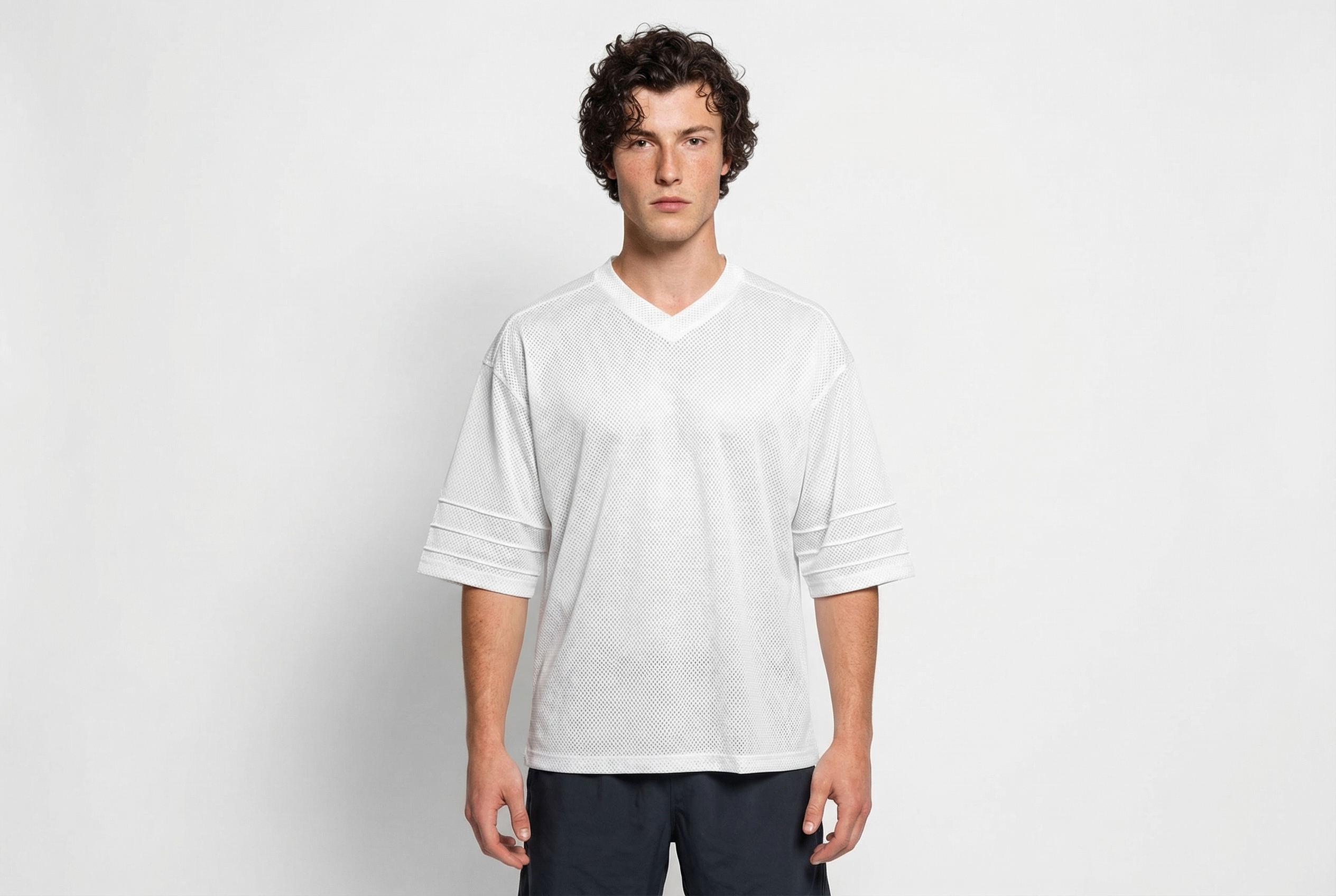 Plain Oversized Loose Short Sleeve T-shirt Summer Mesh Breathable Quick Dry V-neck Tops Gym Fitness Bodybuilding Men Sport Shirt