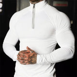 Fitness Compression Sport T-shirt Gym Running Exercise Elastic Long Sleeves Sweatshirt half zip High neck Tops men Tight T-shirt