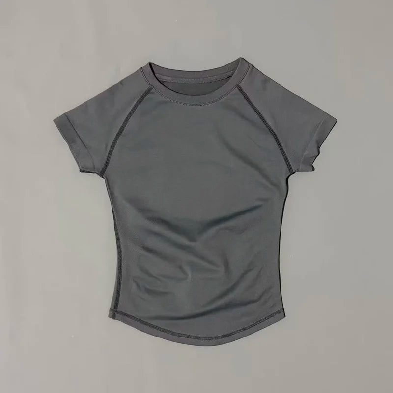 HISTELLO Impact Short Sleeve Top Women Gym Yoga Top Workout Clothes Sports T Shirt Fitness Activewear Running Tight Tops