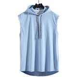 Mens Sleeveless Hooded Tank Tops Summer Gym Bodybuilding Fitness Sport Workout Singlet Solid Color Sports Vest