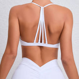 STOUREG Multiple Wear Yoga Bras for Women Minimal Sports Crop Tops with Pads Quick Dry Gym Halter Low Neck Fitness Workout Top
