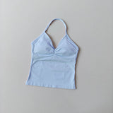 NO LOGO Women's Longline Strappy Backless Gym Top Scrunch Workout Open Back Bra Tank Top for Running Yoga Shirt