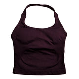 Gym Top Women Clothes Strappy Workout Tank Top Padded Sports Bra Backless Yoga Shirts Seamless Gym Crop Top Halter Fitness Vest