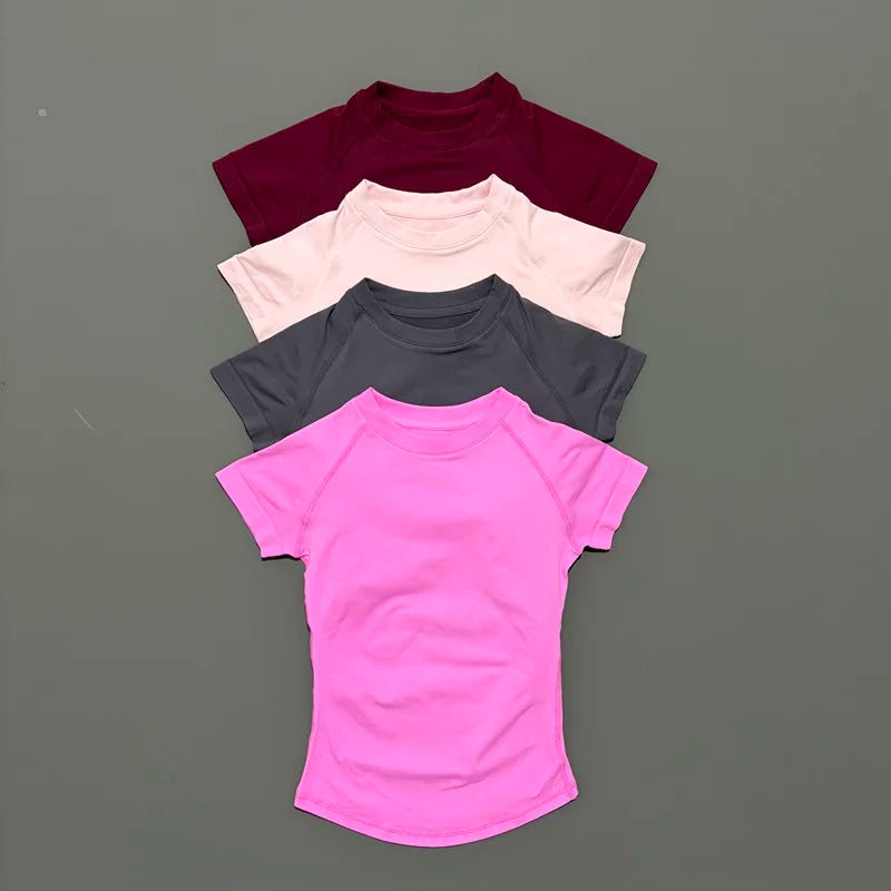 HISTELLO Impact Short Sleeve Top Women Gym Yoga Top Workout Clothes Sports T Shirt Fitness Activewear Running Tight Tops