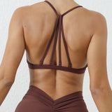 STOUREG Multiple Wear Yoga Bras for Women Minimal Sports Crop Tops with Pads Quick Dry Gym Halter Low Neck Fitness Workout Top