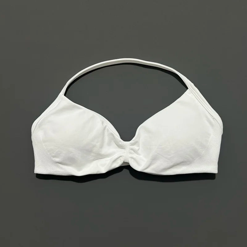 HISTELLO Strappy Bra Gym Top Women High Support Thin Strap Halter Sports Seamless Bras Scrunch Push-up Workout Yoga Tank Tops