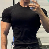 Summer Men Compression Gym Running T Shirt Breathable Short Sleeve T-Shirt Man Casual Tops Seamless Fitness Shirts Man Clothes