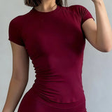 HISTELLO Impact Short Sleeve Top Women Gym Yoga Top Workout Clothes Sports T Shirt Fitness Activewear Running Tight Tops