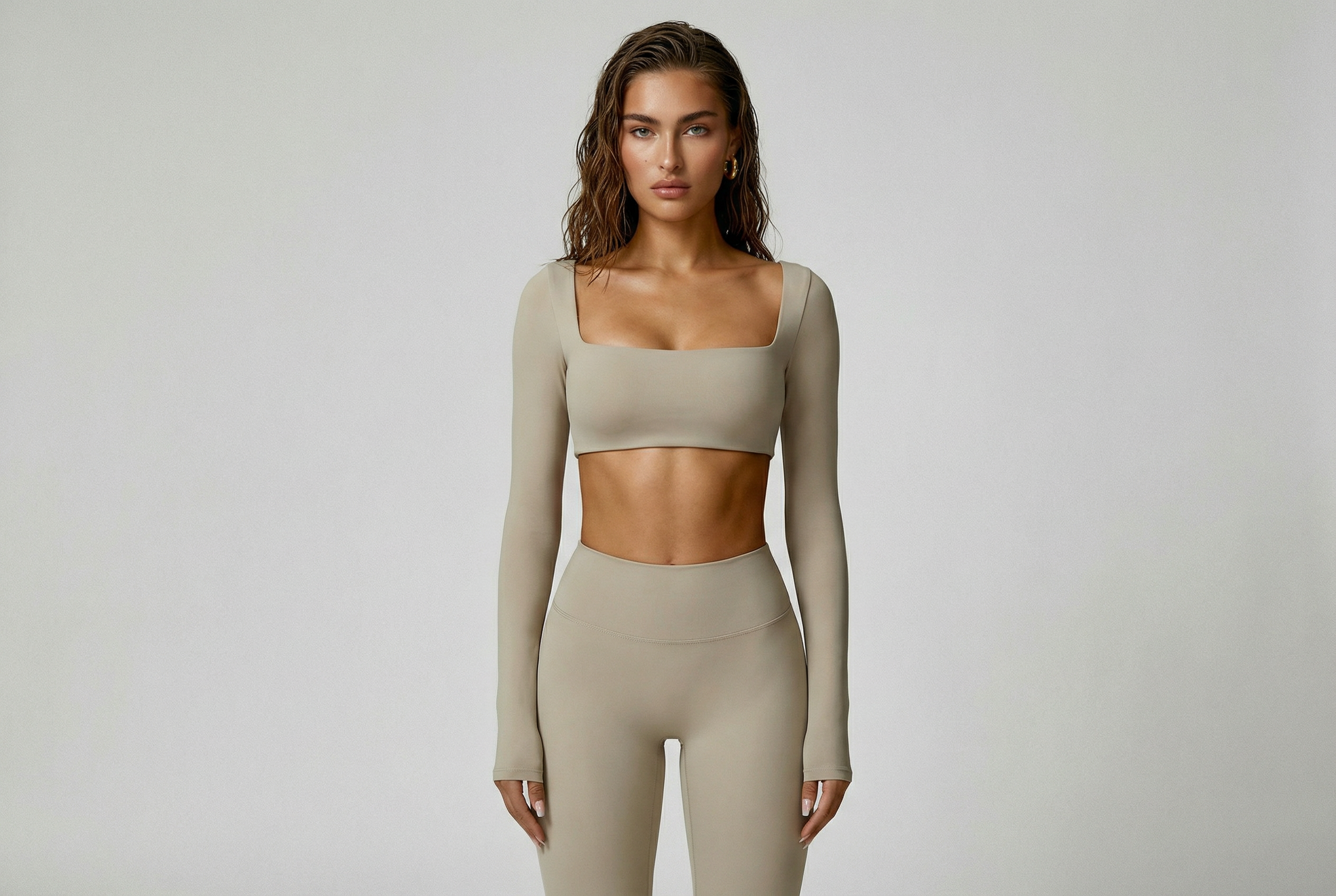 Square Neck Long Sleeve Crop Top