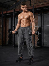 Men's Trendy Sporty Pants with Lines Gym Workout Running Trousers with Side Pockets Athletic Quick-Dry Breathable Sweatpants