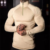 Fitness Compression Sport T-shirt Gym Running Exercise Elastic Long Sleeves Sweatshirt half zip High neck Tops men Tight T-shirt