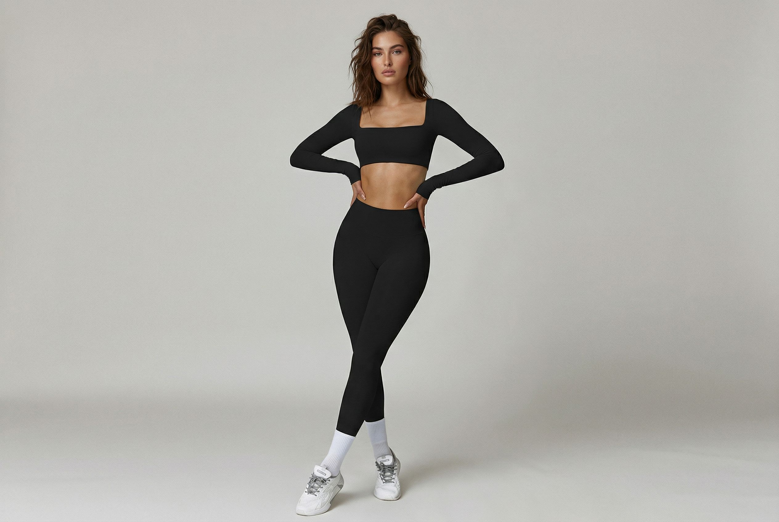 Square Neck Long Sleeve Crop Top