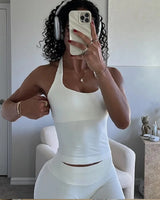 Gym Top Women Clothes Strappy Workout Tank Top Padded Sports Bra Backless Yoga Shirts Seamless Gym Crop Top Halter Fitness Vest