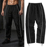 Men's Trendy Sporty Pants with Lines Gym Workout Running Trousers with Side Pockets Athletic Quick-Dry Breathable Sweatpants