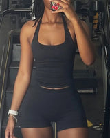 Gym Top Women Clothes Strappy Workout Tank Top Padded Sports Bra Backless Yoga Shirts Seamless Gym Crop Top Halter Fitness Vest