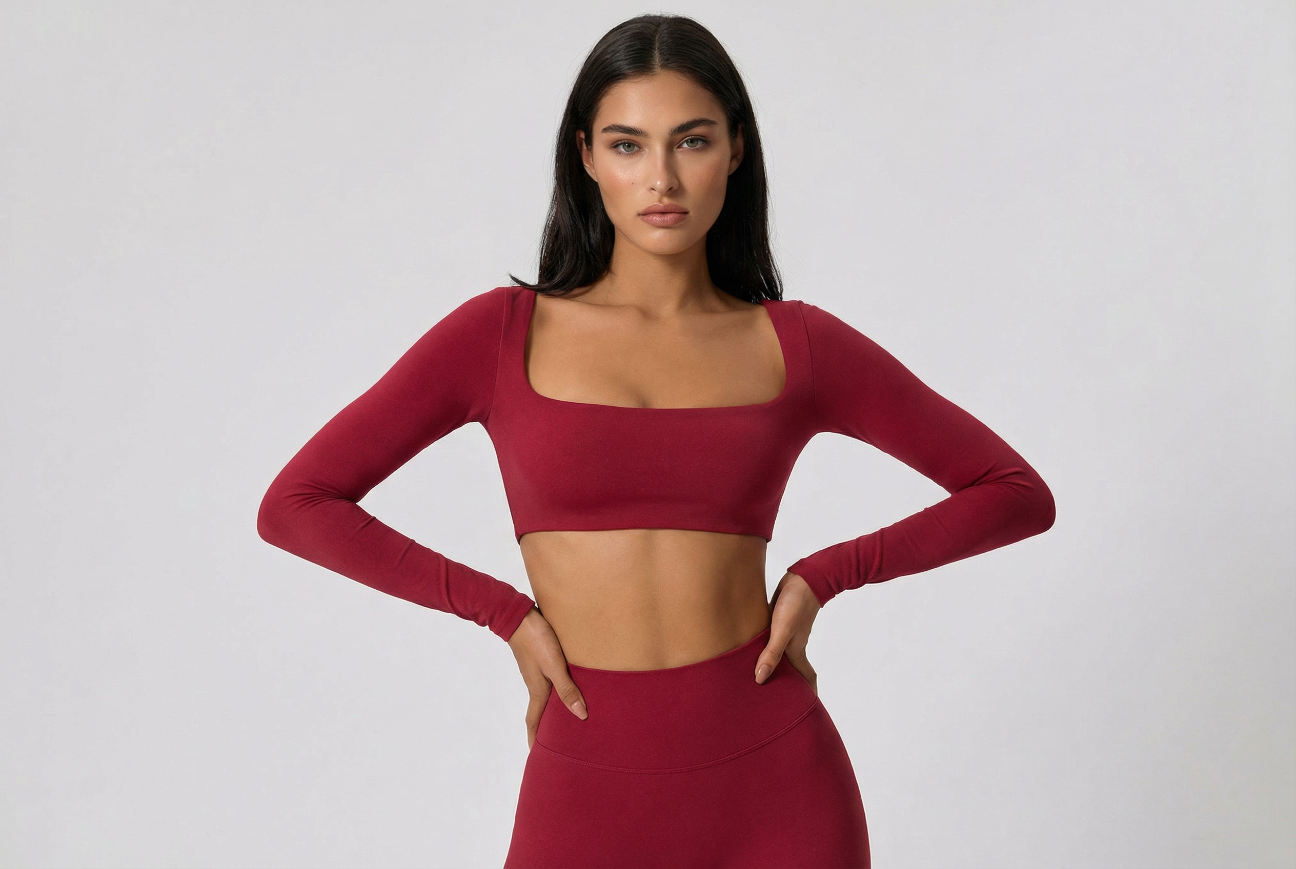 Square Neck Long Sleeve Crop Top