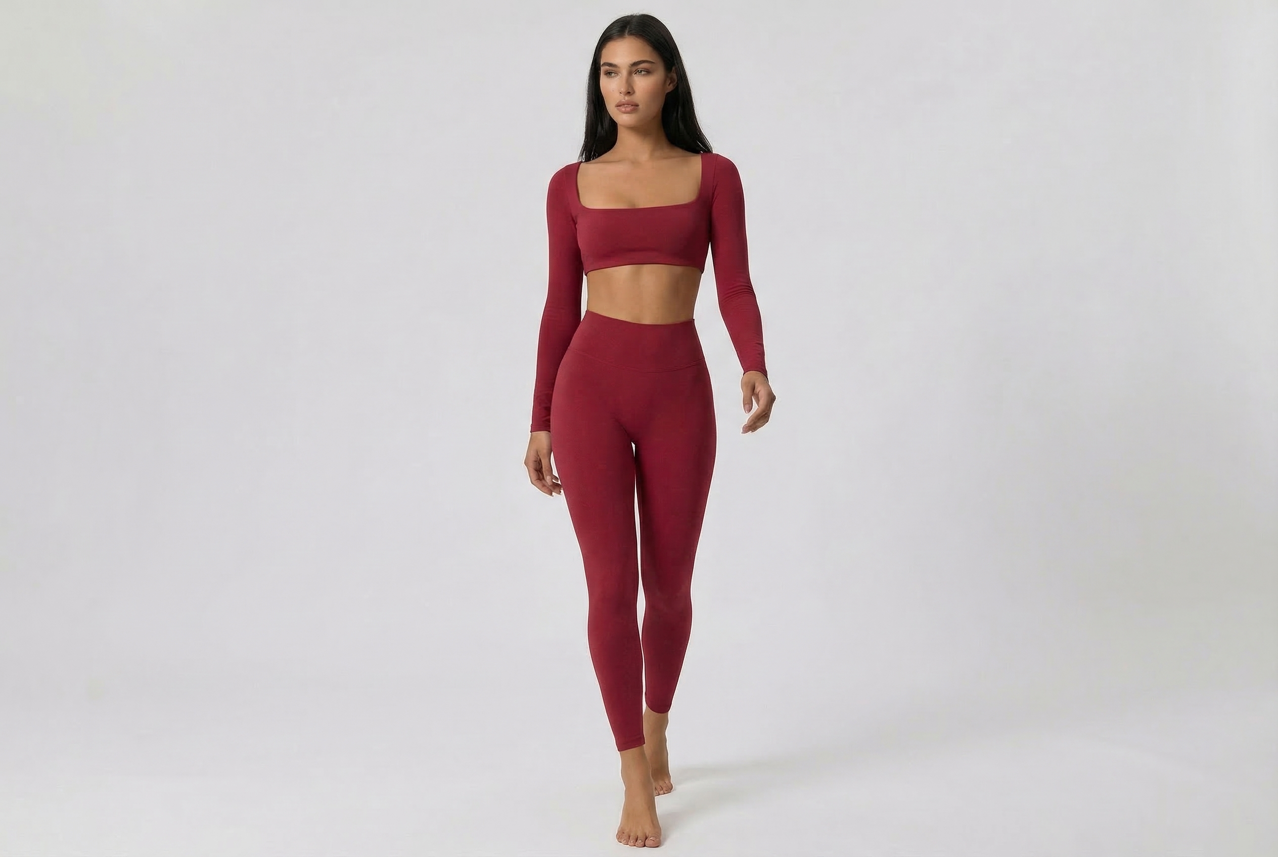 Square Neck Long Sleeve Crop Top
