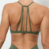 STOUREG Multiple Wear Yoga Bras for Women Minimal Sports Crop Tops with Pads Quick Dry Gym Halter Low Neck Fitness Workout Top