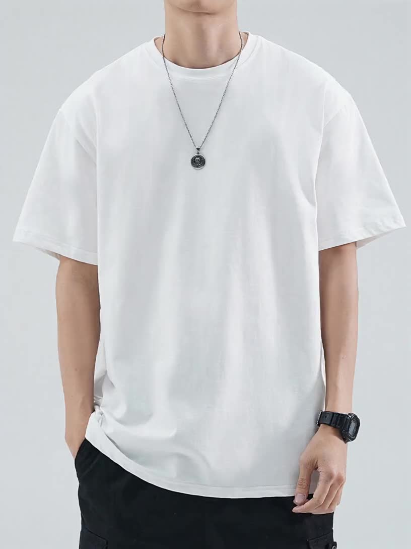 100% Cotton Printed Men's T-Shirt, Simple Comfortable Solid Color Casual Tee