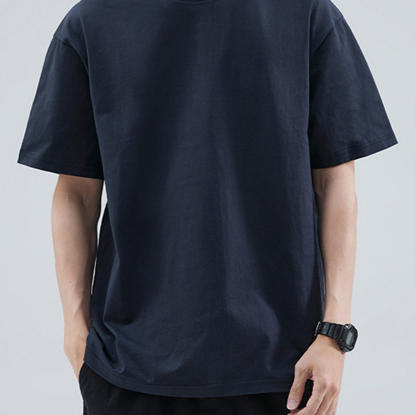 100% Cotton Printed Men's T-Shirt, Simple Comfortable Solid Color Casual Tee