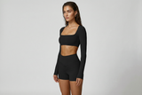 Square Neck Long Sleeve Crop Top